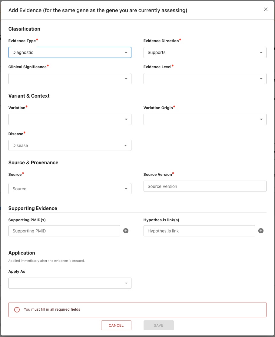 add evidence modal