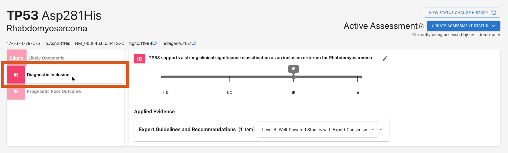 Summary modal diagnostic tab